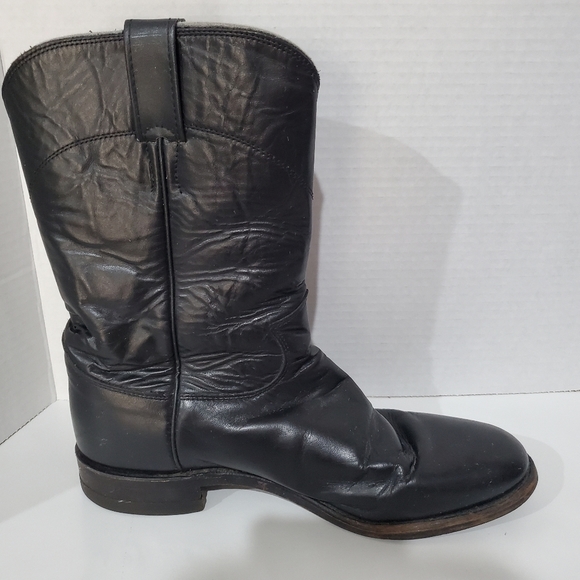 Justin Boots 3133 E Black Leather traditional Roper Boots Mens Size 8 D - Picture 5 of 11